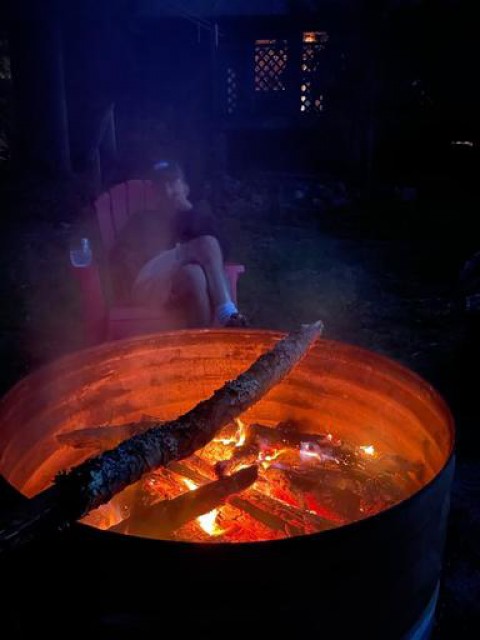 Kicking back at the new fire pit