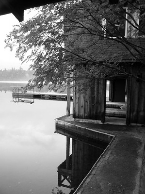 Looking toward the dock from outside the boathouse