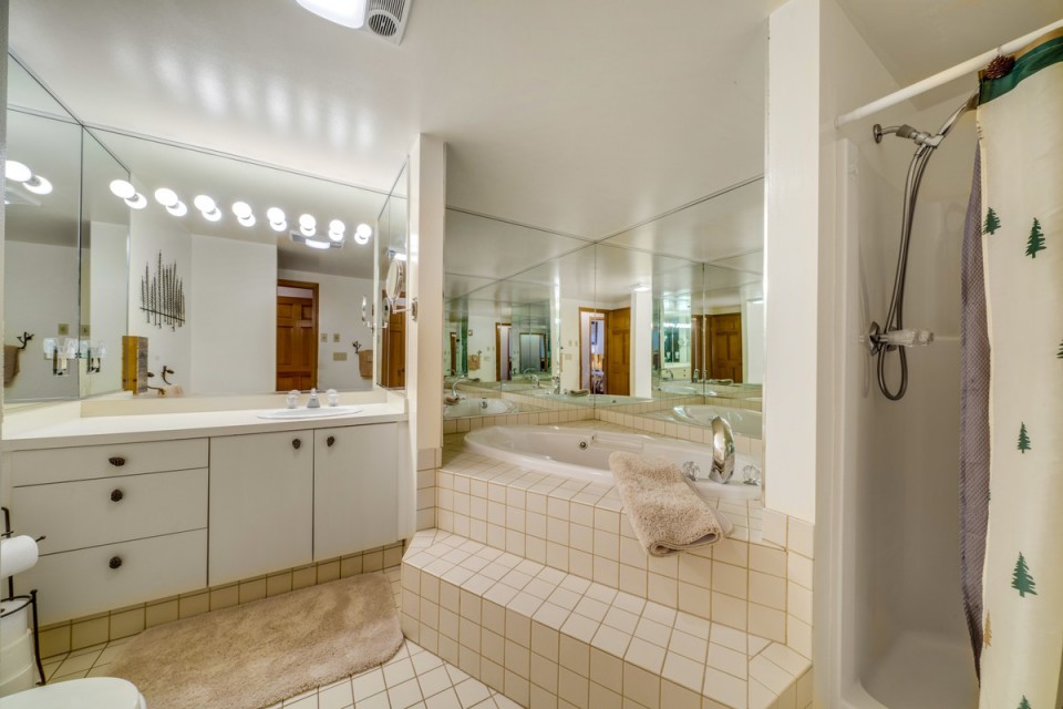 Our master bathroom, with a jacuzzi and walk in shower!