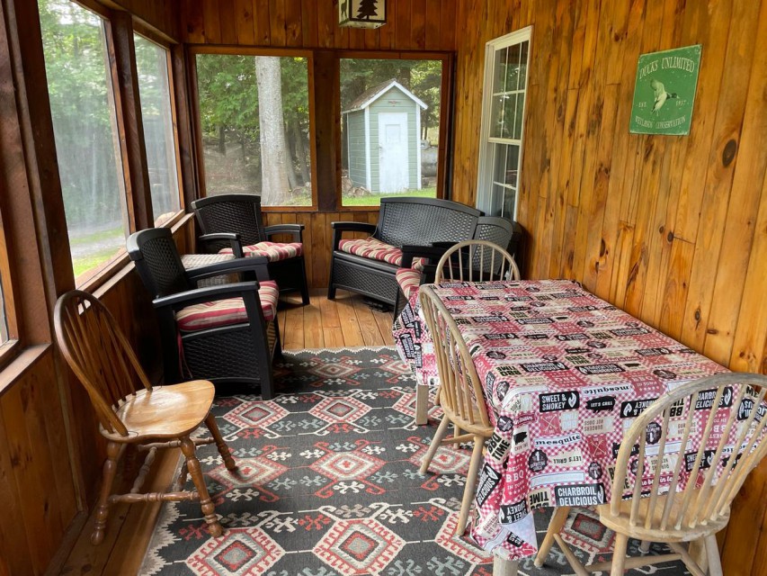 enclosed porch eating area