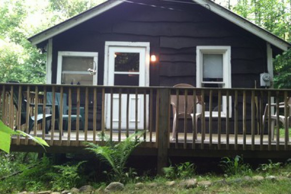Side view of cabin with deck