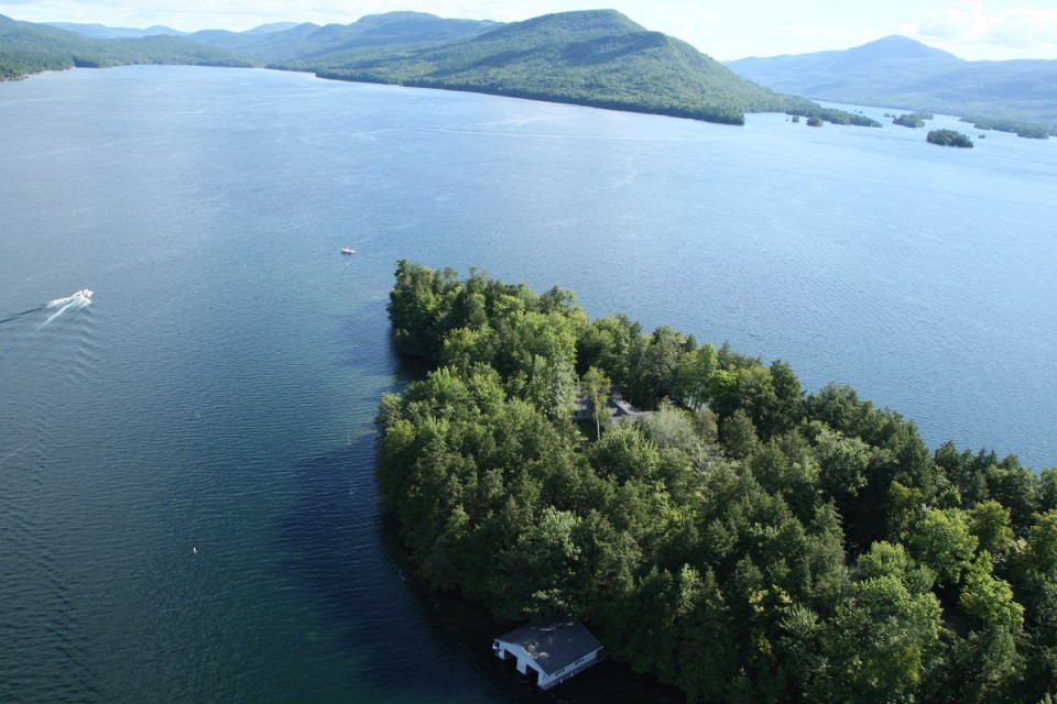 Boat house and aerial view of property