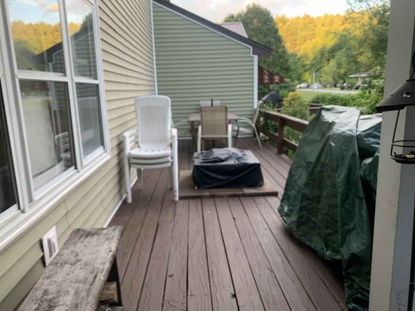 Private deck, with table, fire pit, grill