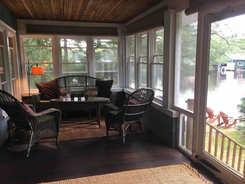 Lakeside porch, sitting area, steps to dock