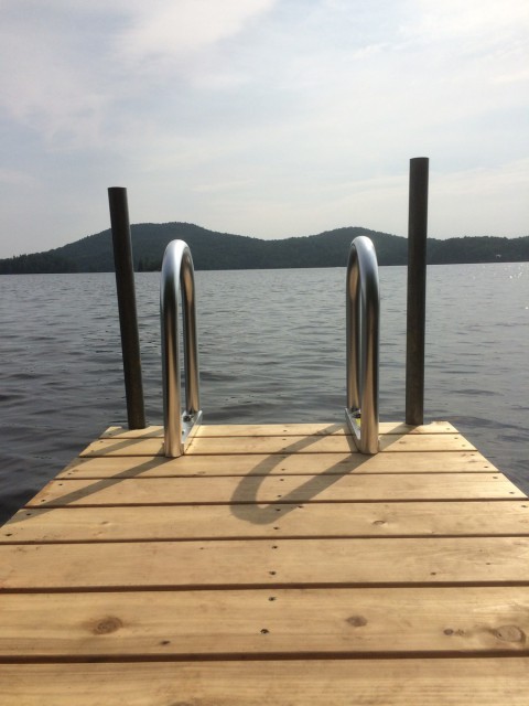 A swim ladder at the end of the dock